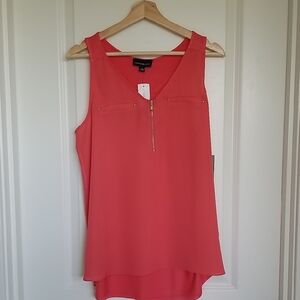 Orange Sleeveless Tank Top with High-Low Hem